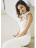 Halter Neck Ivory Lace Chiffon Wedding Dress